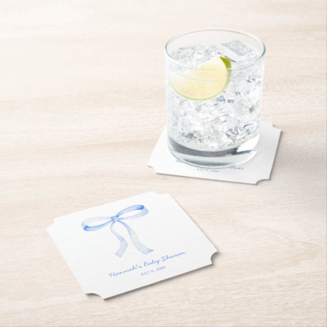 Dessous-de-verre En Papier Aquarelle de Baby shower bleu personnalisé (En situation)