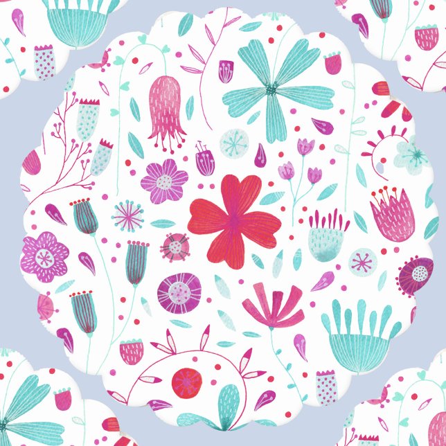 Dessous-de-verre En Papier Aquarelle florale Boho (Watercolor floral wildflower turquoise aqua pink purple white paper coaster)