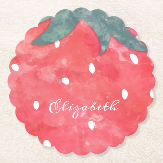 Dessous-de-verre En Papier Aquarelle mignonne Plaques de papier fraise (Devant)