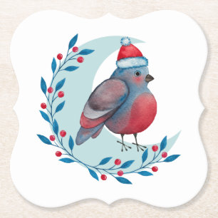Dessous-de-verre En Papier Aquarelle Oiseau bleu Noël sur lune