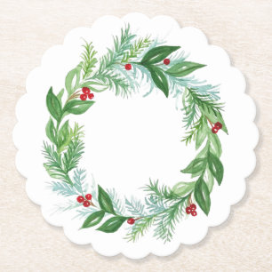 Dessous-de-verre En Papier Aquarelle peinte à la main Noël Vacances Wreath