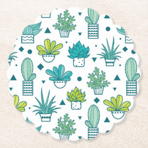 Dessous-de-verre En Papier Aquarelle verte et bleue Motif succulent