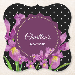 Dessous-de-verre En Papier Aquarelle violet Iris noir blanc Pois
