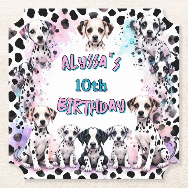 Dessous-de-verre En Papier Aquarelle Whimsical Dalmatien Anniversaire (Devant)