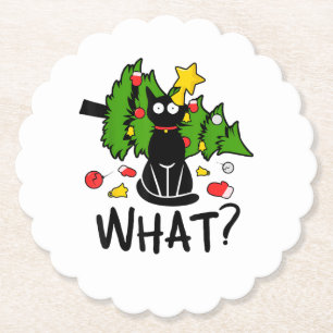 Dessous-de-verre En Papier Arbre de Noël drôle chat noir Noël joyeux Santa hu