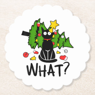 Dessous-de-verre En Papier Arbre de Noël drôle de chat noir Noël joyeux humou