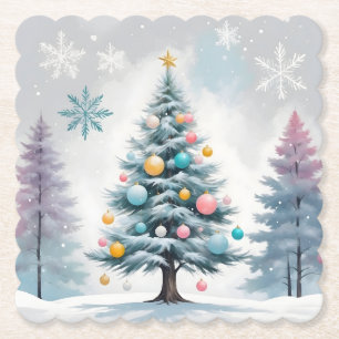 Dessous-de-verre En Papier Arbre de Noël Pastel Bleu-Lilas Clair Décoration