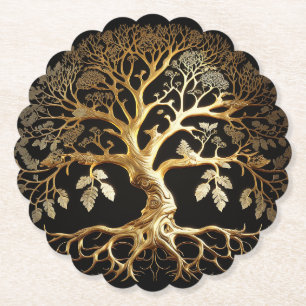Dessous-de-verre En Papier Arbre doré de la vie Yggdrasil