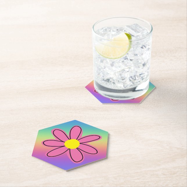 Dessous-de-verre En Papier Arc-en-ciel et Fleur (En situation)