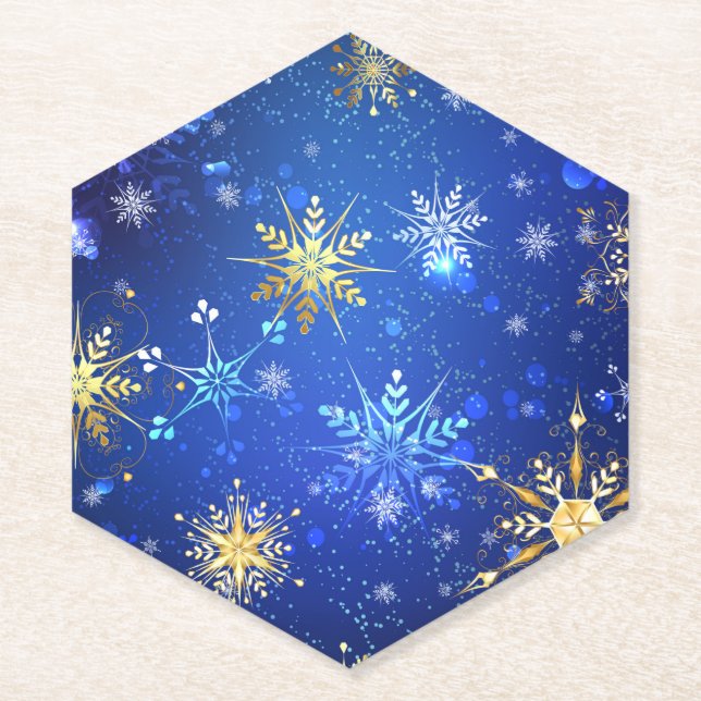 Dessous-de-verre En Papier Arrière - plan Bleu XMAS avec des flocons de neige (Devant)