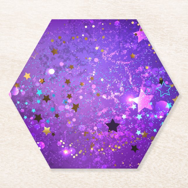 Dessous-de-verre En Papier Arrière - plan de feuille violet avec étoiles (Devant)