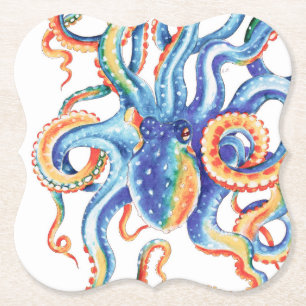 Dessous-de-verre En Papier Art coloré d'aquarelle de tentacules de poulpe