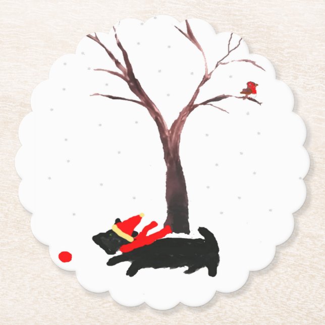 Dessous-de-verre En Papier Art de saison Scottie Chien Robin (Devant)