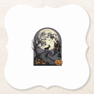 Dessous-de-verre En Papier Art de silhouette Halloween vintage lune chèvre ha