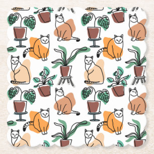 Dessous-de-verre En Papier Art de trait dessin chats et fleurs