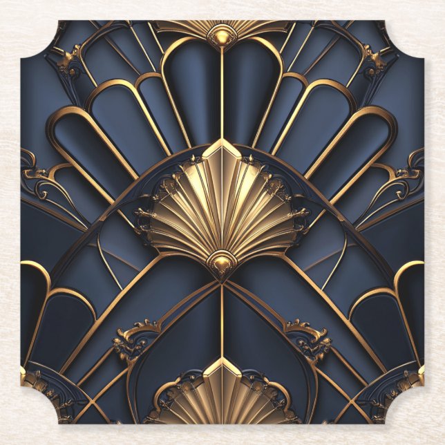 Dessous-de-verre En Papier Art Deco 1920's Navy Blue & Gold Elegant (Devant)