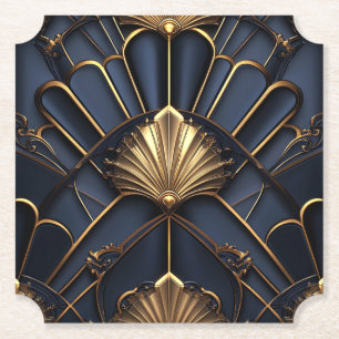 Dessous-de-verre En Papier Art Déco années 1920 bleu marine et or élégant