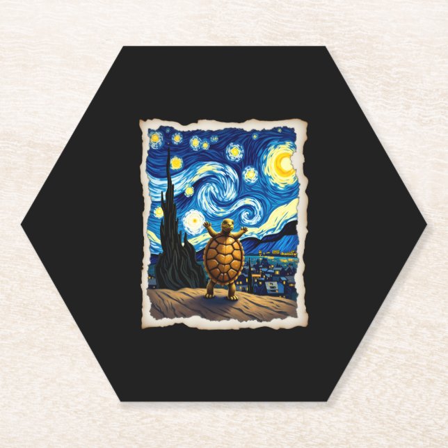 Dessous-de-verre En Papier Artistic Turtle Shirt  Starry Night Turtle (3) (Devant)
