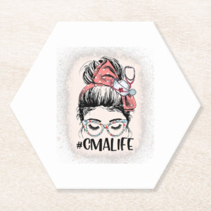 Dessous-de-verre En Papier Assistant Médicale certifié Messy Bun CMA Life