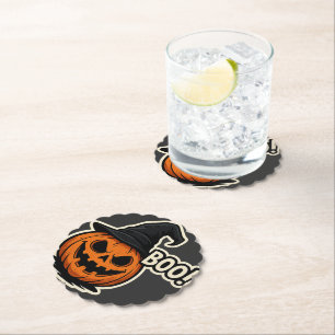 Dessous-de-verre En Papier Autocollant Halloween Drôle et Effrayant