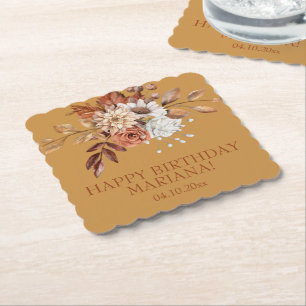 Dessous-de-verre En Papier Automne Aquarelle Florale sur Gold Anniversaire