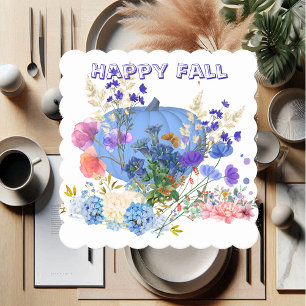 Dessous-de-verre En Papier Automne Automne Citrouille Pastel Bleu Botanique F