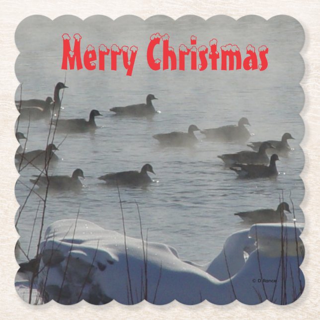Dessous-de-verre En Papier B49a Canada Geese on Foggy Frozen River Coaster (Devant)