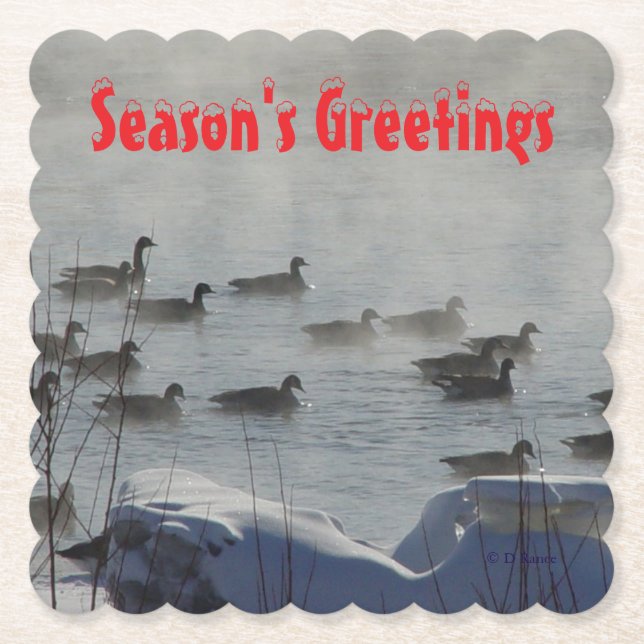 Dessous-de-verre En Papier B49b Canada Geese on Foggy Frozen River Coaster (Devant)