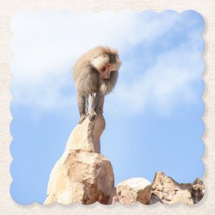 Dessous-de-verre En Papier Babouin singe au sommet d'une montagne