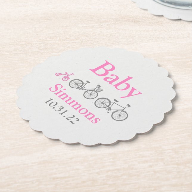 Dessous-de-verre En Papier Baby shower à vélo rose (Incliné)