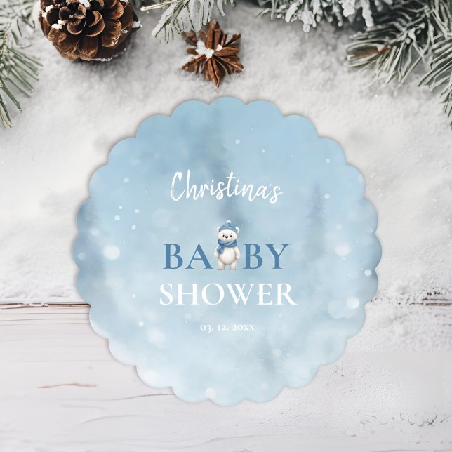 Dessous-de-verre En Papier Baby shower Bleu de l'ours d'hiver (Créateur téléchargé)