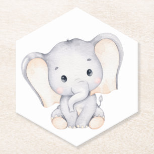 Dessous-de-verre En Papier Baby shower d'aquarelle Little Elephant