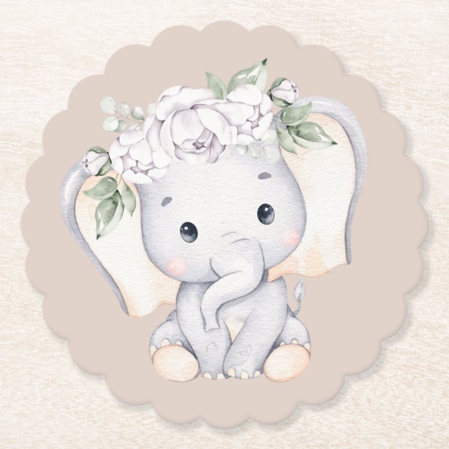 Dessous-de-verre En Papier Baby shower d'aquarelle Little Elephant (Devant)