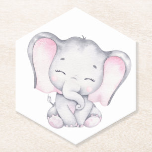 Dessous-de-verre En Papier Baby shower d'aquarelle rose éléphant