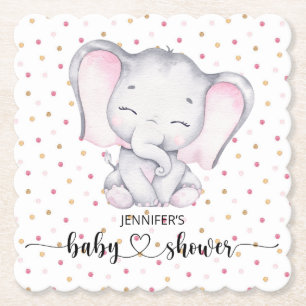 Dessous-de-verre En Papier Baby shower d'aquarelle rose éléphant