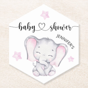 Dessous-de-verre En Papier Baby shower d'aquarelle rose éléphant