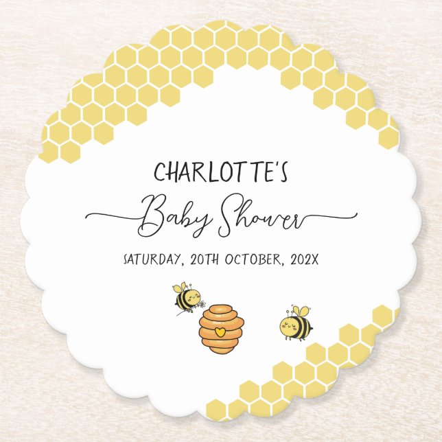 Dessous-de-verre En Papier Baby shower de nid d'abeille mignonne (Devant)