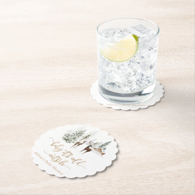 Dessous-de-verre En Papier Baby shower d'hiver des cerfs de forêt (En situation)