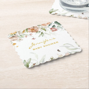 Dessous-de-verre En Papier Baby shower doux rose rose floral goutte