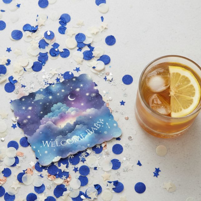 Dessous-de-verre En Papier Baby Shower Drink Coaster – Celestial Dreamscape (Celestial stars baby shower drink coaster)