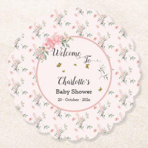 Dessous-de-verre En Papier Baby Shower Élégant Roses Roses avec Papillons
