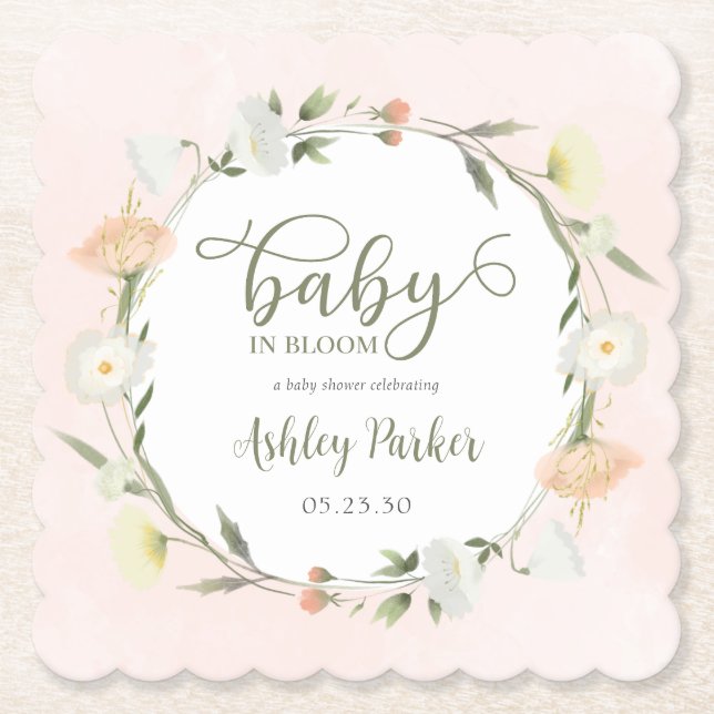 Dessous-de-verre En Papier Baby shower Fleur sauvage Baby In Bloom (Devant)