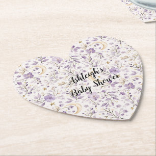 Dessous-de-verre En Papier Baby Shower Fleurs de lunes et d'étoiles blanches
