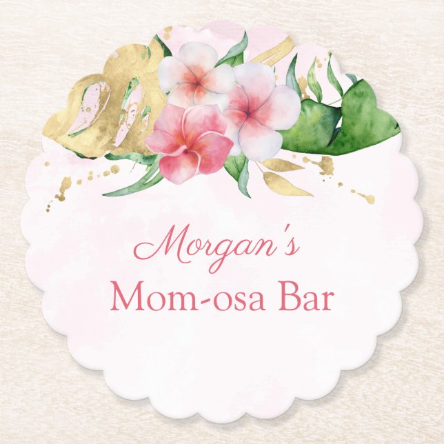 Dessous-de-verre En Papier Baby shower floral d'été tropical moderne (Devant)