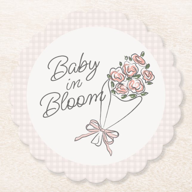 Dessous-de-verre En Papier Baby shower Floral Fleur Rose (Devant)