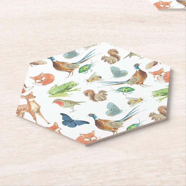 Dessous-de-verre En Papier Baby shower Forêt Cerf Renard écureuil Quail Robin (Incliné)