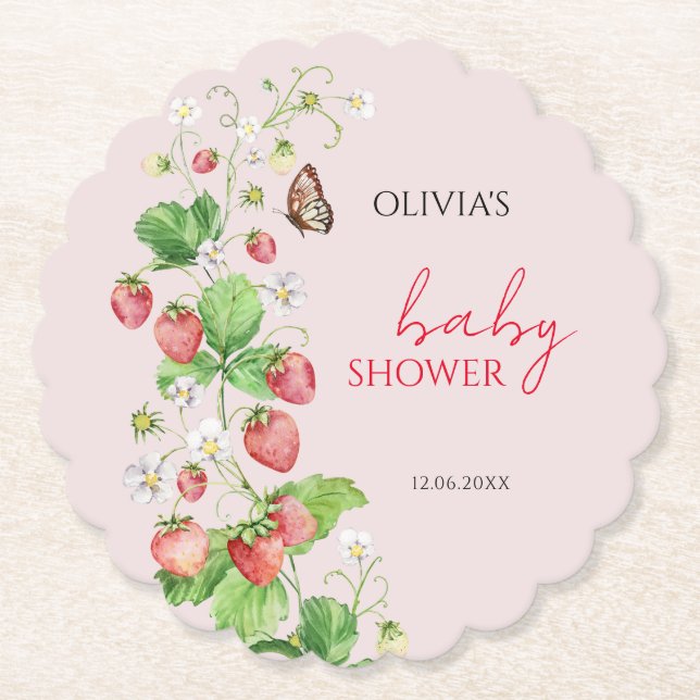 Dessous-de-verre En Papier Baby Shower Fraise (Devant)