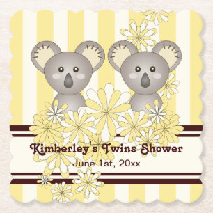 Dessous-de-verre En Papier Baby shower jumeau Koala jaune   ANNIVERSAIRE DE E