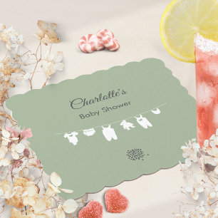 Dessous-de-verre En Papier Baby Shower Minimaliste de Genre Neutre Vert Sauge