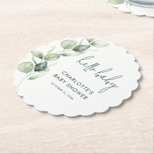 Dessous-de-verre En Papier Baby shower minimaliste Eucalyptus Script